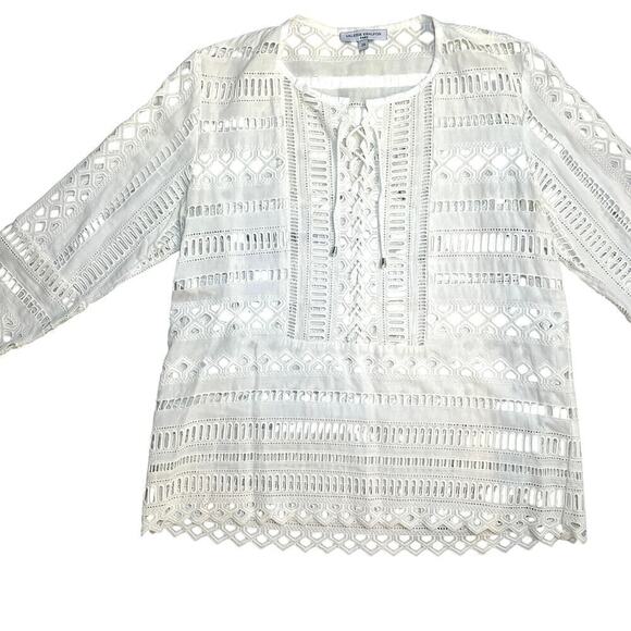 Valerie Khalfon 100% Cotton Cream Eyelet Peasant Blouse Size EUR 38 (US Medium) - Picture 1 of 10